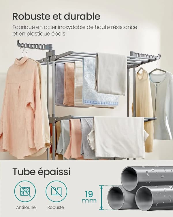 Tørretumbler, Foldbart Design, Justerbare Niveauer,GRÅ