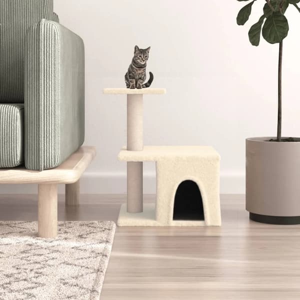 Kattträd, Dubbel Våning, Stilig Design,VIT
