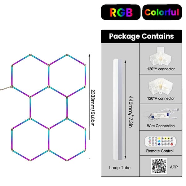LED Lys, Hexagonal Design, Bluetooth Kontrol,5-Hul