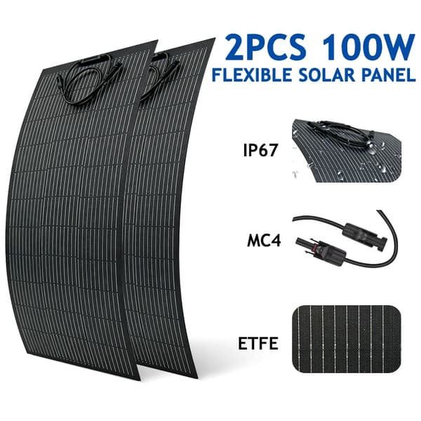 Solpanel, Hög Effektivitet, Hållbar ETFE-beläggning,2PCS 100W Panel