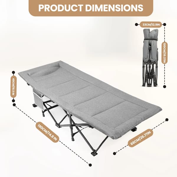 Fällbar Campingbädd, Bärbar Design, Justerbar Läge,Grå
