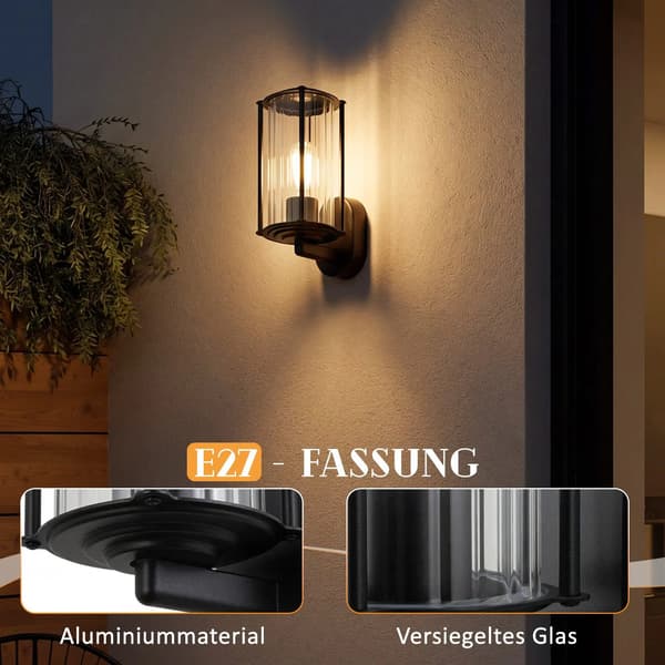 Væglampe, E27 sokkel, vejrbestandigt design,31-40W, sort