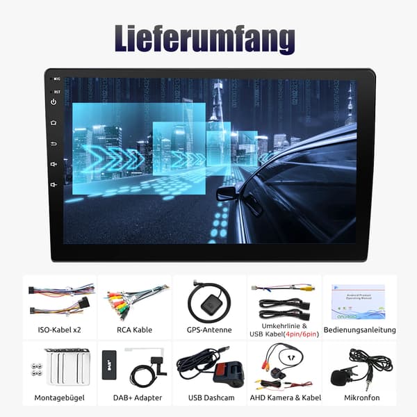 Bil Multimediaafspiller, Navigationssystem, Stemmestyring, kompatibel med Universal,4-128G-MIC-AHD-DAB, Quad Core-e