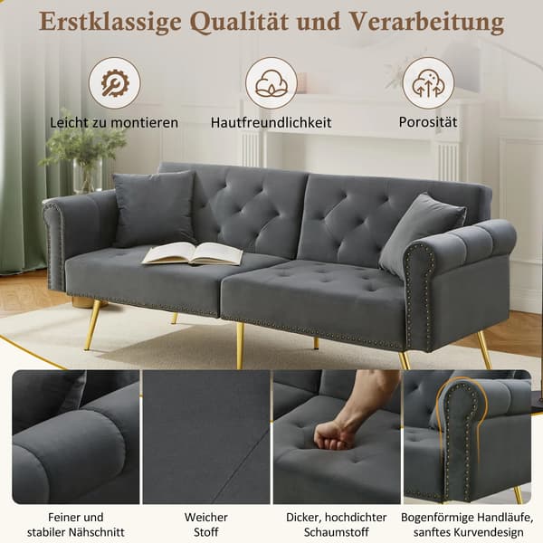 Soffa Säng, Sammet Material, Bredd Mindre än 2000mm, Justerbart Ryggstöd, Stöder över 150 kg, Ergonomiskt Skum