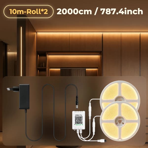 Smart LED Strip Lys, Justerbar Lysstyrke, Musik Synk,20m