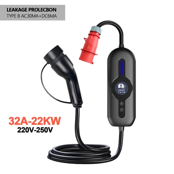 EV-laddare, justerbar ström, typ B skyddstimer,Typ2-a, Typ B 22KW