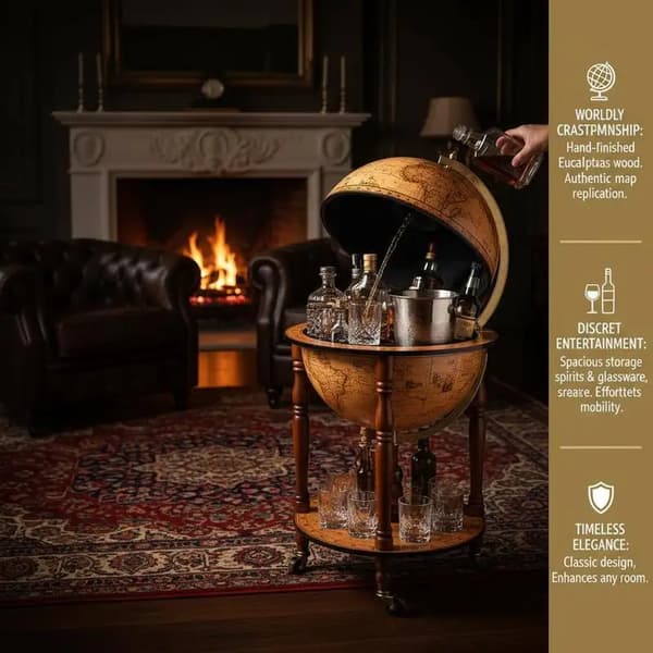 Vinholder, Eucalyptus Træ, Globusformet Design,Mørk Khaki