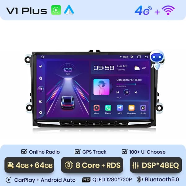 Bil Audio System, Touch Screen Display, Smartphone Kompatibilitet