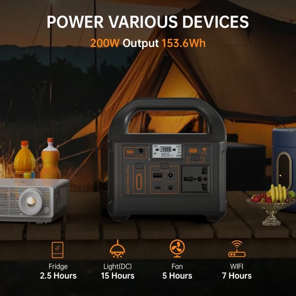 Kraftværk, 200W Kapacitet, Solopladningssupport,200W 153.6Wh