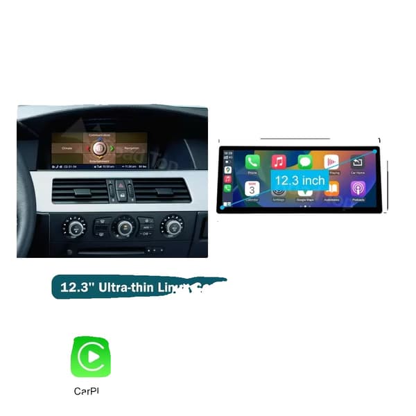 Carplay, högupplöst skärm, smartphoneintegration, kompatibel med BMW 3/5-serie E90/E91/E92/E93 E60 E61 E62,Ingen-a, E60 CCC 12.3