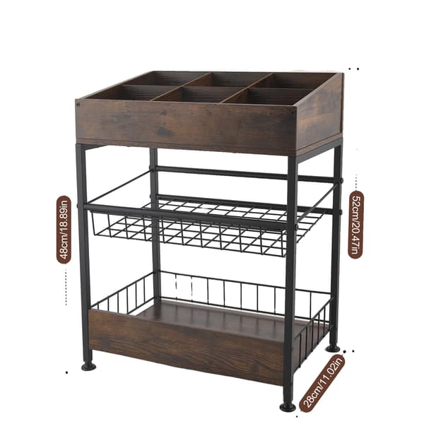 Snack Display Rack, 3-lags design, alsidig madopbevaring,Brun