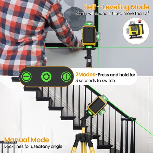 Laser Level, 16 Lines, Self-Leveling Function, 2 Batteries