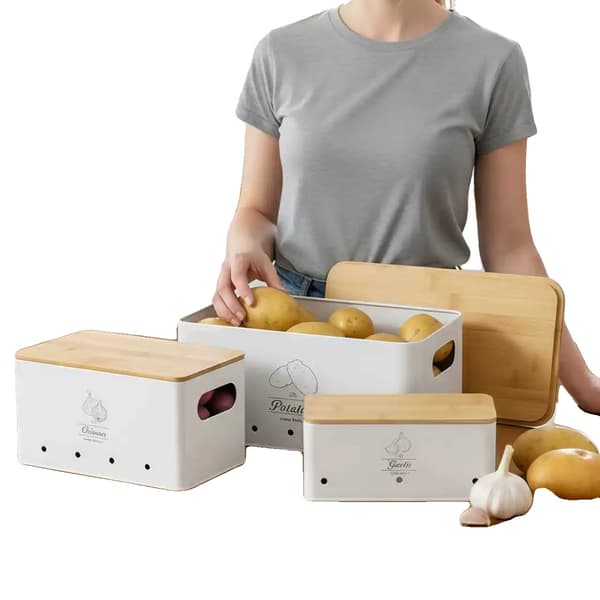 Madopbevaringsboks, Ventileret Låg, Stabelbar Design,3PCS-a