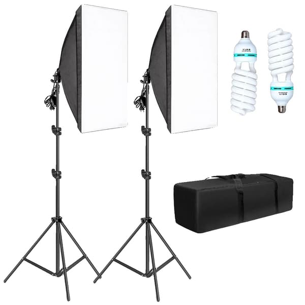 Softbox belysningskit, inkluderer justerbart stativ, flere stiktyper,135W pærer