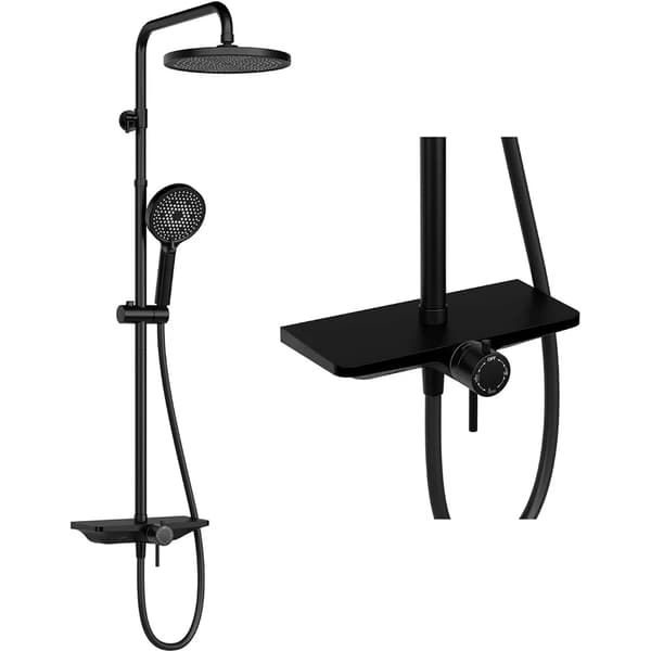 Brusesystem, Regnbruserhoved, Højdejusterbar Skinne,Sort rund 25 cm