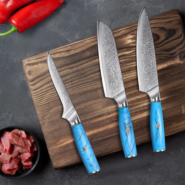 Køkkenkniv Sæt, Damaskus Stål, Ergonomiske Håndtag,3PCS
