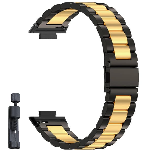 Urrem, Justerbar Rustfrit Stål, Unisex Design,Til Mi Band 9 Pro, Sort Guld