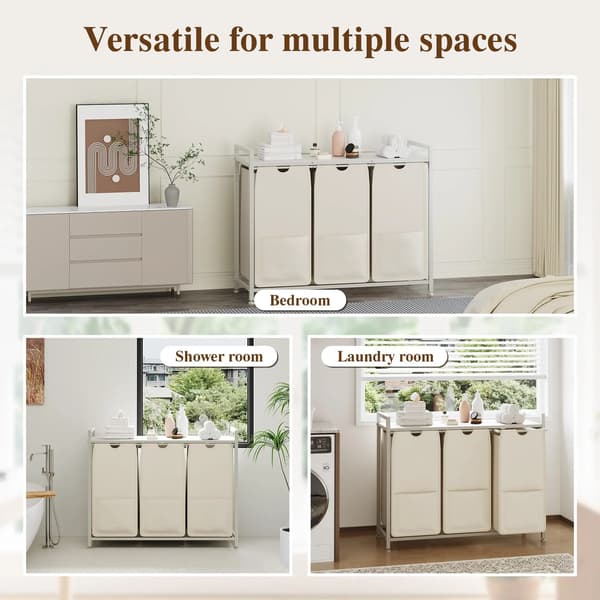 Vaskesorterer, 3-kompartment organiser, robust metalramme,hvid