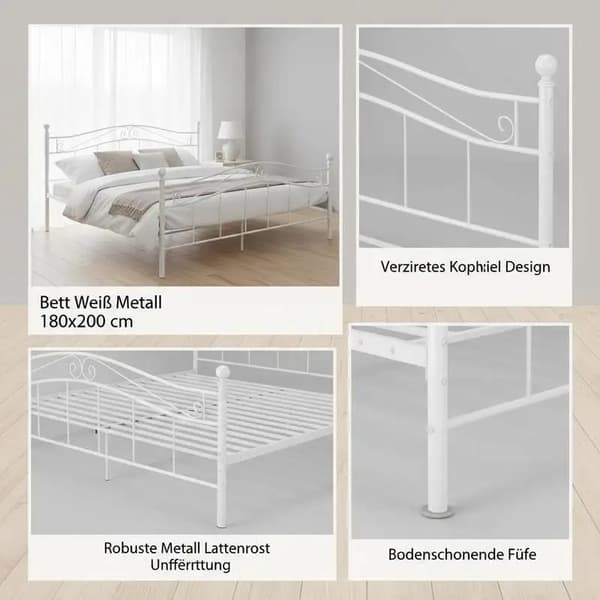 Sängram, Metallkonstruktion, Modern Design,Vit