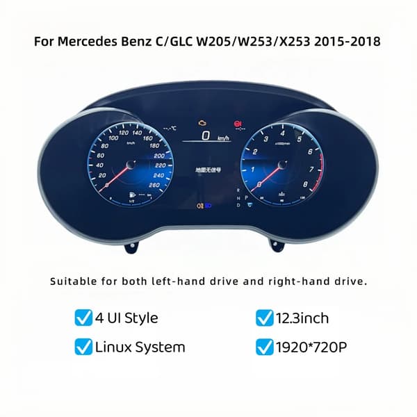 Digital Dashboard Cluster, 12,3 Tommer Skærm, Flere Kompatibiliteter,sort