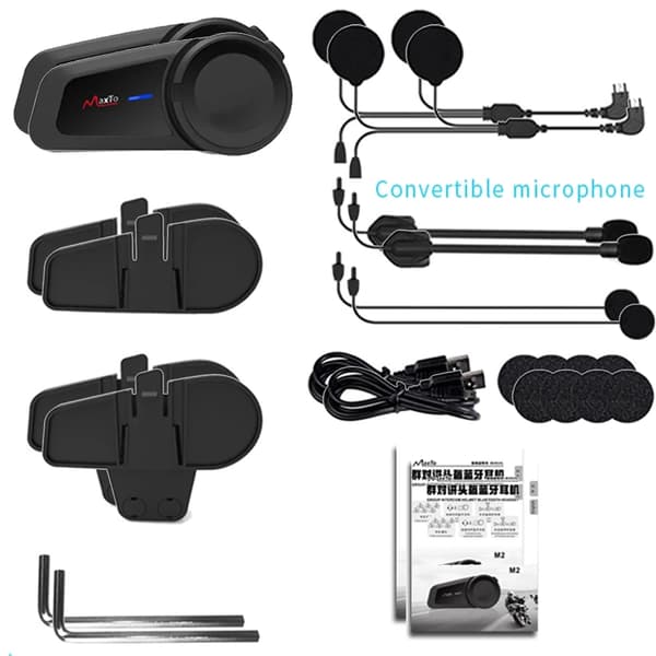 Motorcykelhjelm Intercom, Bluetooth-forbindelse, Vandtæt design,2PCS M2