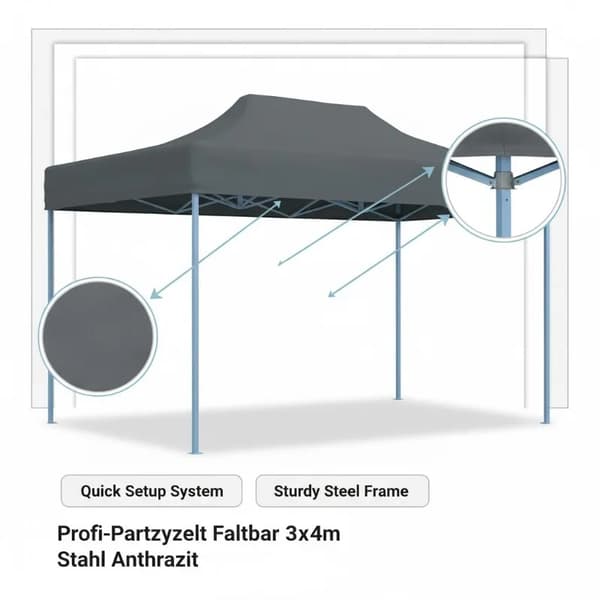 Fälltält, 3m x 4m Stålram, Väderbeständig Design,GRÅ