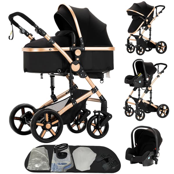 Barnvagn, 3-i-1-system, justerbart säte,B588-BLACKGOLD