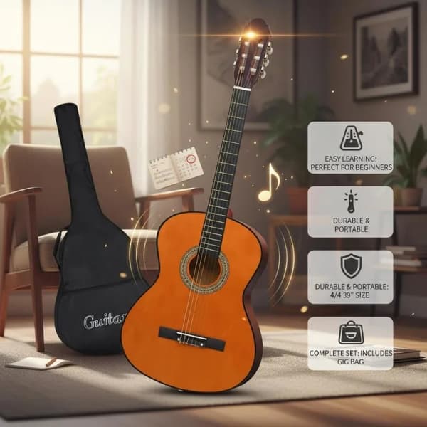 Klassisk Guitar, Solid Basswood Konstruktion, Venstrehåndet Design,Mørkebrun