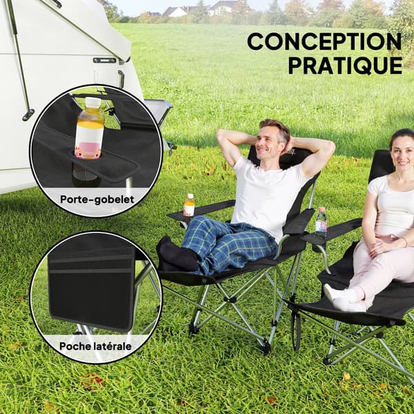 Fällbar Campingstol, Bärbar, Justerbara Positioner,svart