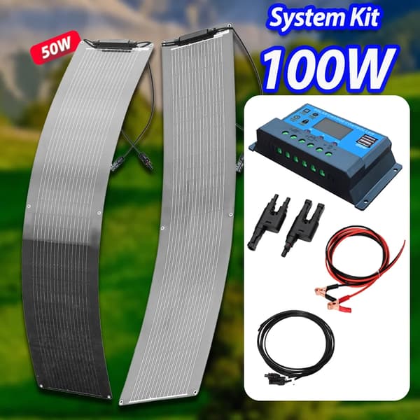 Solpanel, Fleksibelt Design, Høj Effektivitet,100W System Kit