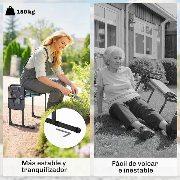 Fällbar Trädgårdsstol, Metallram, Fäst Verktygsväska,MÖRKT GRÅ