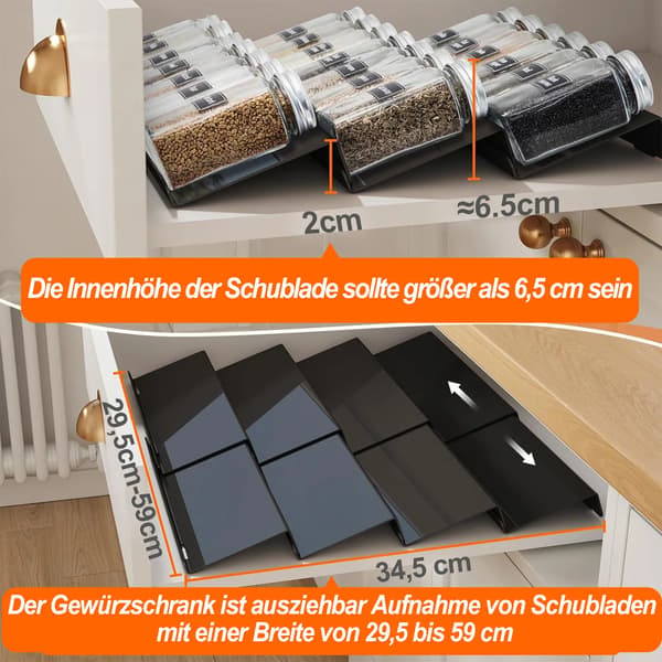 Krydderihylde, Justerbar Bredde, Organiserer 36 Flasker,sort