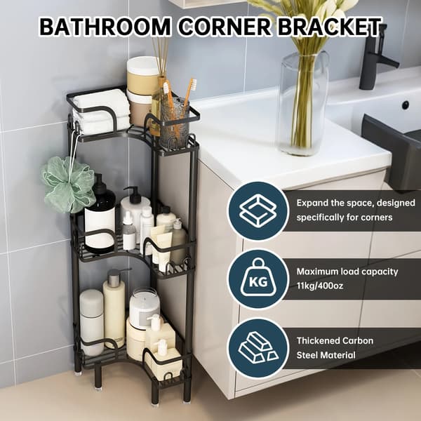 Brusehylde, Multi-Lagret Opbevaring, Pladsbesparende Hjørnedesign,HVID