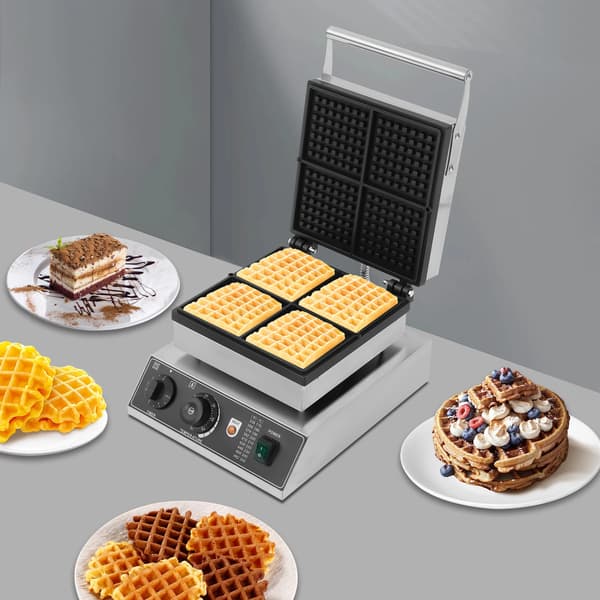 Vaffeljern, Fire-kompartment Kapacitet, 1750W Effektvurdering, Justerbar Temperaturkontrol, Timer Knobs, Non-stick Materiale