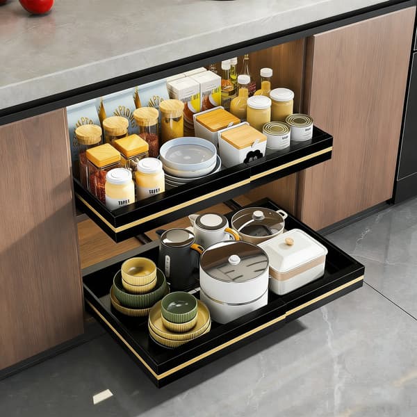 Skab Organizer, Justerbart Design, Kraftig Opbevaring,Sort-2stk