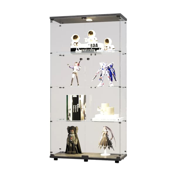 Vitrineskab, 4-lags design, integreret LED-belysning,Sort (Med LED)