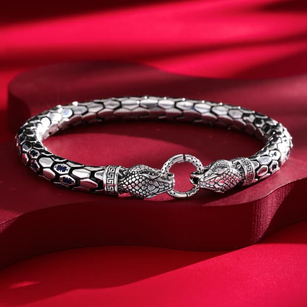 Armband, 925 Sterling Silver, Retro Ormhuvud Design,Silverpläterad