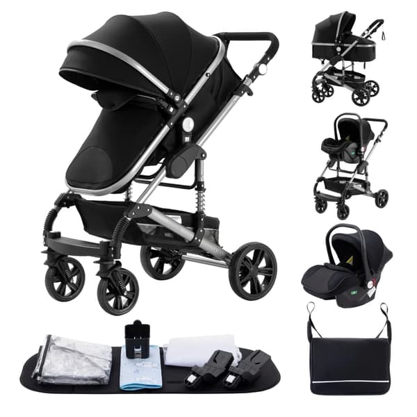Barnvagn, 3 i 1 System, Kompakt Design, 739 HELT SVART