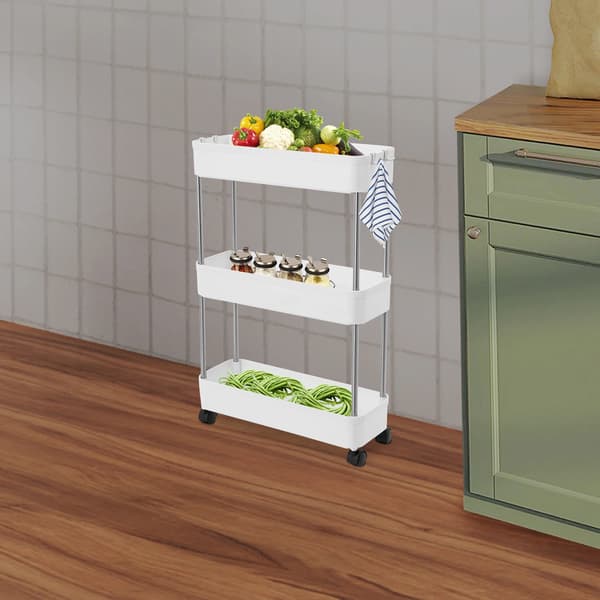 Förvaringsvagn, 3-nivådesign, enkel rörlighet,VIT