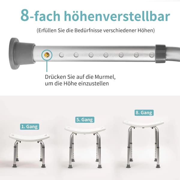 Duschpall, Justerbar Höjd, Stabil Aluminiumram,VIT