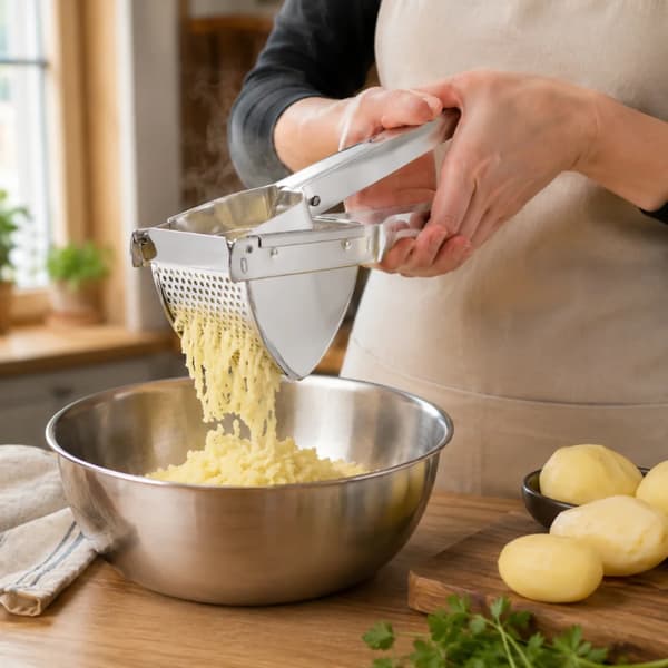 Potatispress, Hållbar Rostfritt Stål, Ergonomiska Handtag,Silver