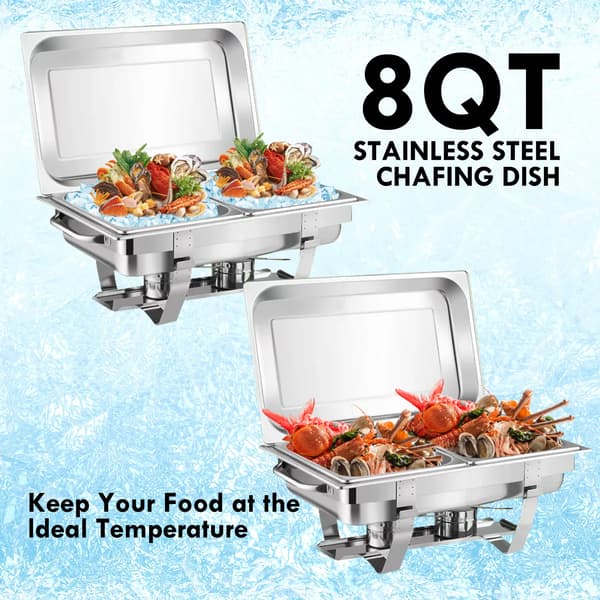 Chafing Dish Buffet Sæt, 8 Quart Kapacitet, 316L Rustfrit Stål Materiale, Rektangulært Design, Inkluderer 2 Halv Størrelse Madpander