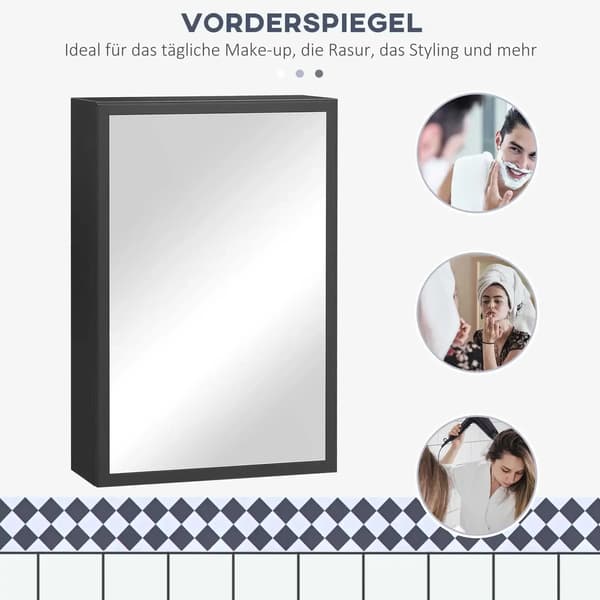Spejlskab, Pladsbesparende Design, Bløde Lukkedøre,sort
