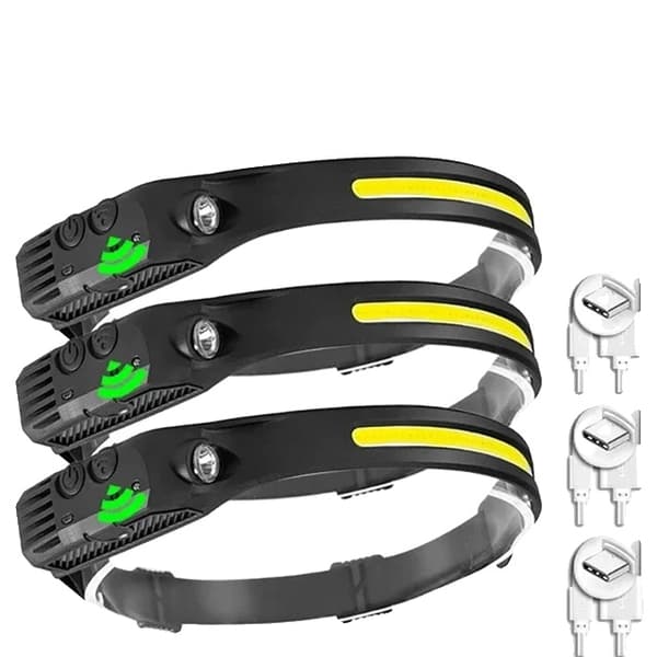 Hovedlampe, USB-genopladelig, Vandtæt,3PCS