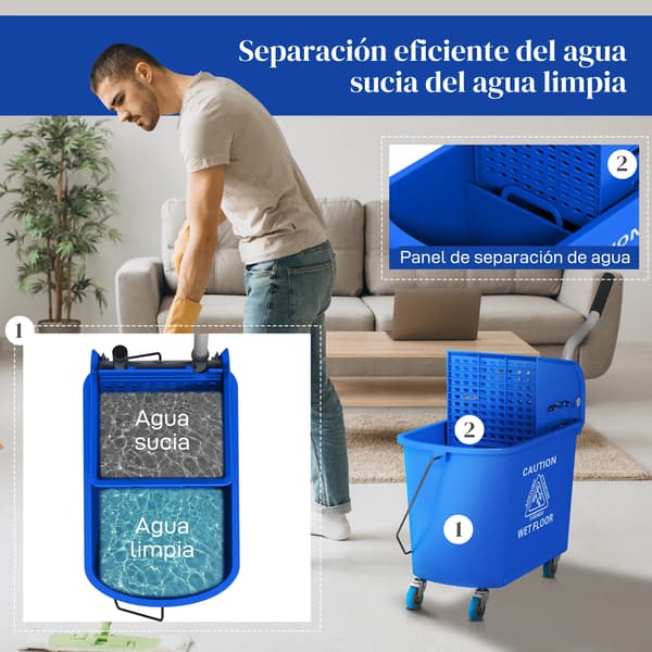 Städhink, 20L kapacitet, integrerad press, Blå