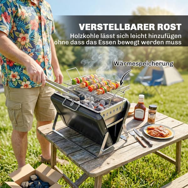 Kolgrill, Bärbar Design, Lätt Hantering,svart