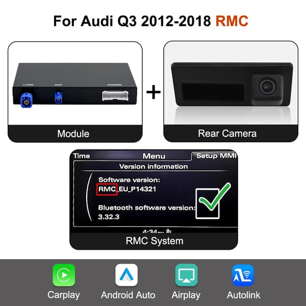 Interfaceadapter, trådløs CarPlay, Android Auto-kompatibilitet,RMC+CAM