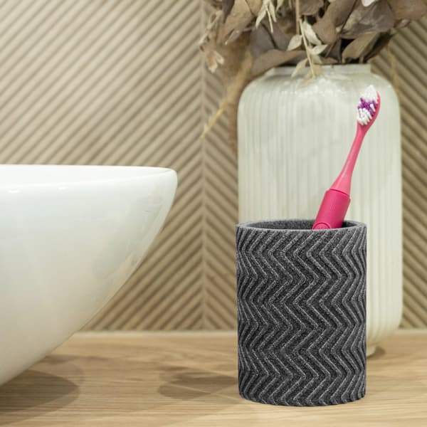 Tandbørsteholder, Moderne Zigzag Design, Holdbar Polyresin,GRÅ
