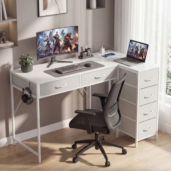 Datorbord, L-formad design, inbyggda USB-portar, VIT