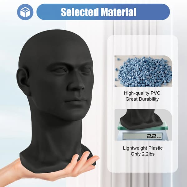 Mannequin Hoved, PVC Materiale, Letvægtsdesign,Sort